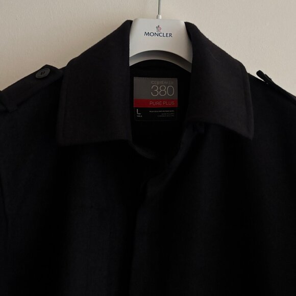$495 Icebreaker Pure Plus 380 Merino Wool Button up Black Coat/ Jacket — Large - Picture 10 of 16